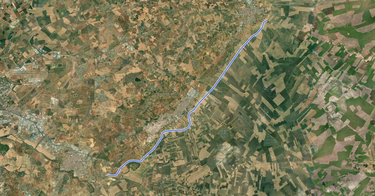 Маршрут Vía Verde de los Alcores на спутниковом снимке