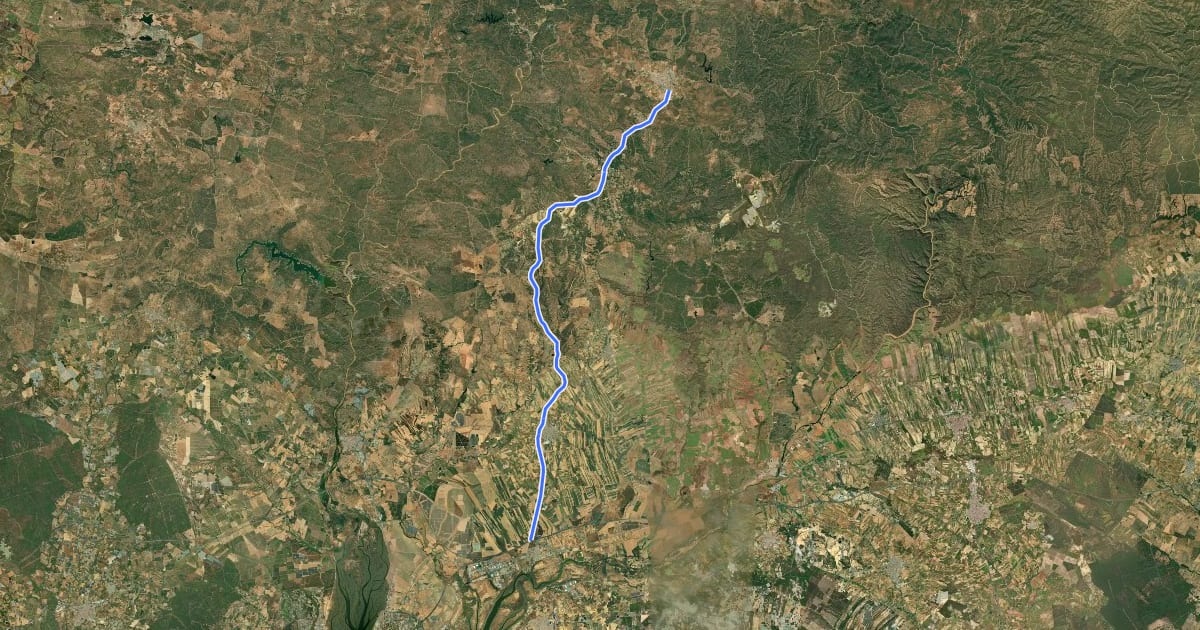 Маршрут Vía Verde de los Molinos del Agua на спутниковом снимке