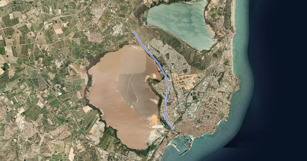 Маршрут Vía Verde de Torrevieja на спутниковом снимке