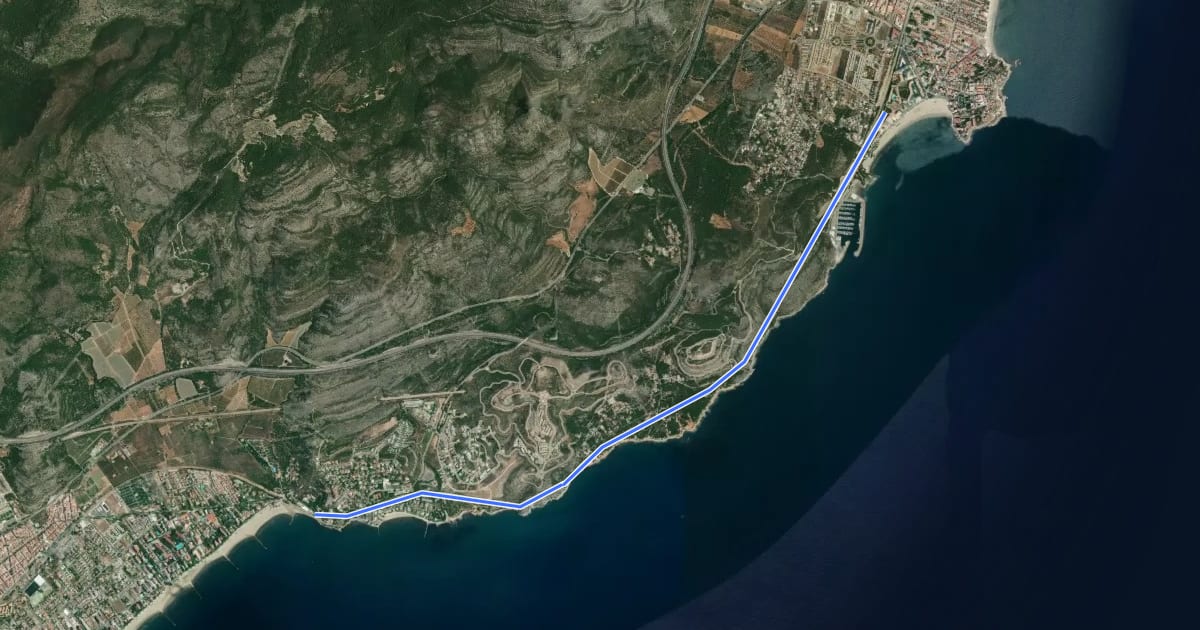 Маршрут Vía Verde del Mar на спутниковом снимке