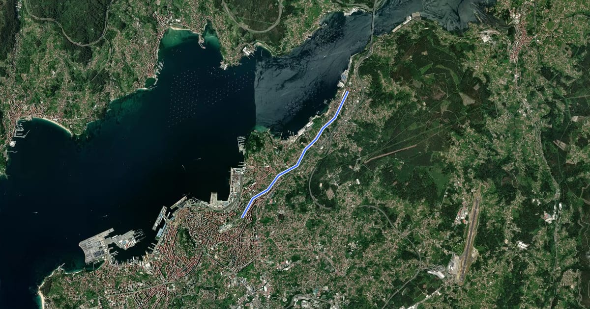 Маршрут Vía Verde Vigo-Redondela на спутниковом снимке