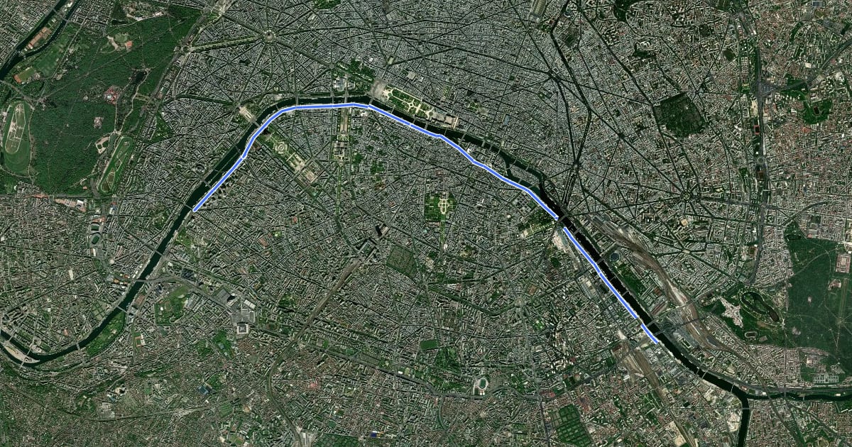 Маршрут Vélopolitain 9g Seine - Rive Gauche на спутниковом снимке