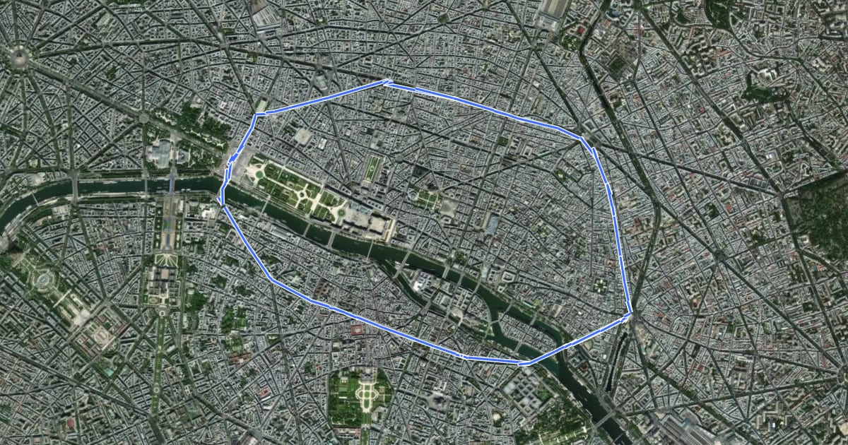 Маршрут Vélopolitain Circulaire 1 - Grands Boulevards на спутниковом снимке