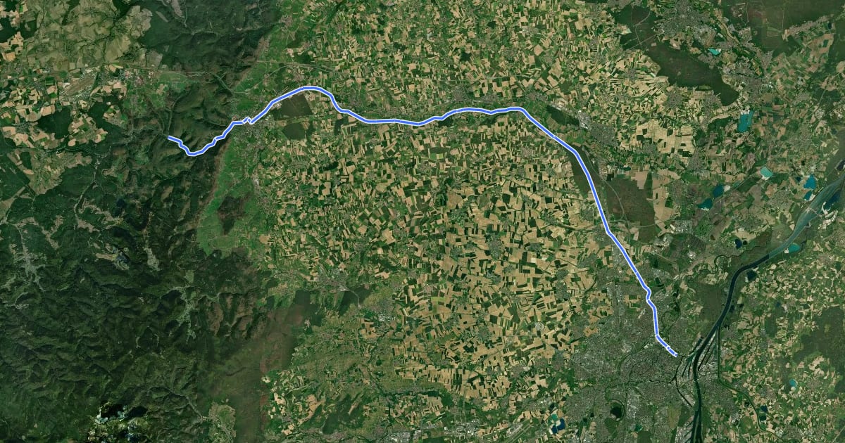 Маршрут Véloroute 52 - Saverne to Strasbourg на спутниковом снимке