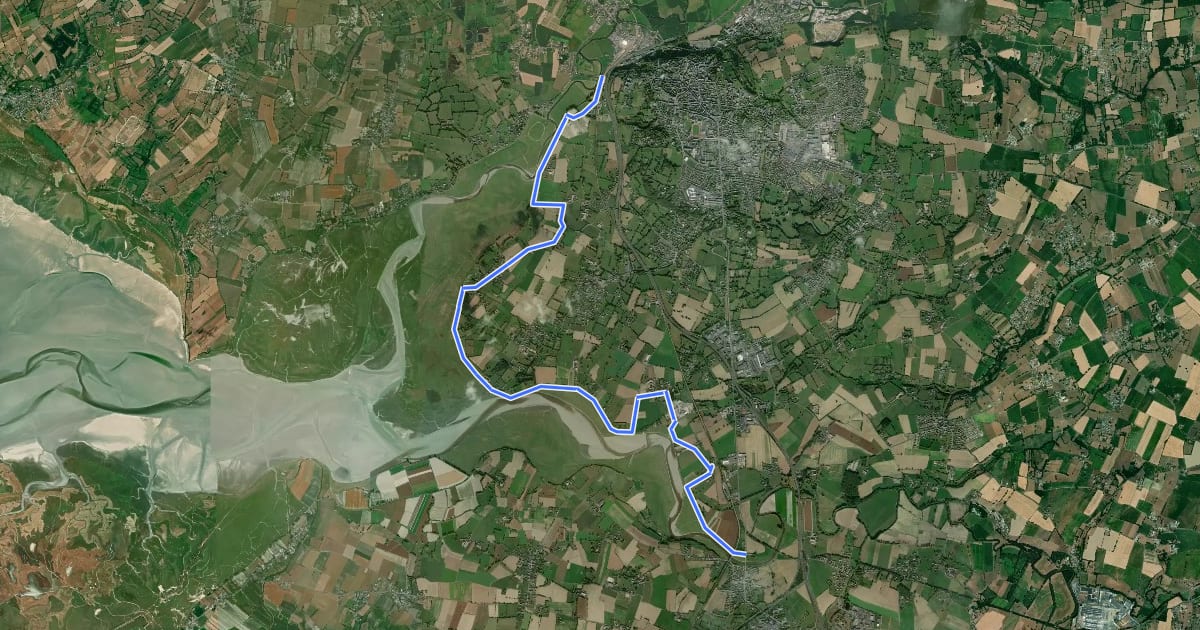 Маршрут Véloroute Avranches-Pontaubault на спутниковом снимке