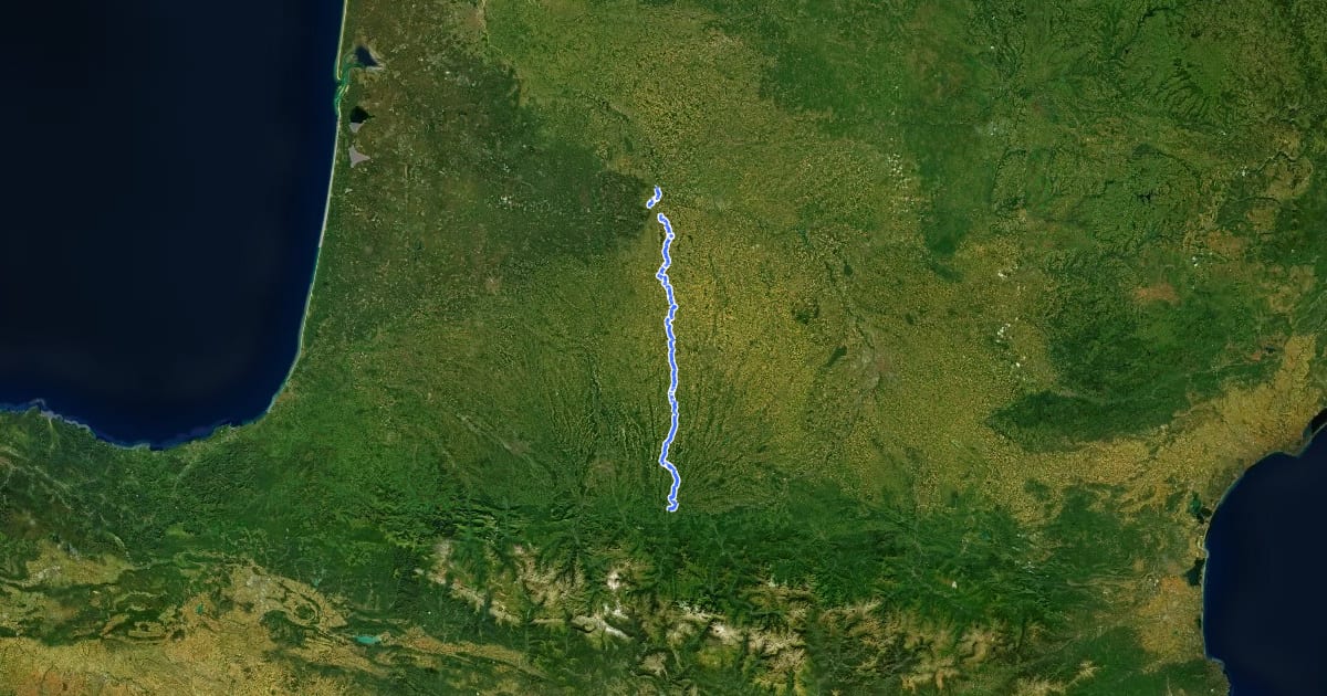 Маршрут Véloroute de la Baïse на спутниковом снимке
