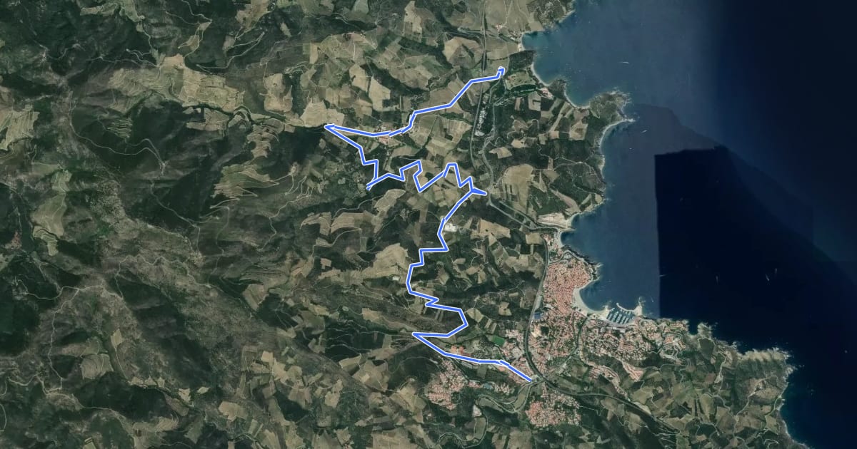 Маршрут Véloroute de la Côte Vermeille на спутниковом снимке
