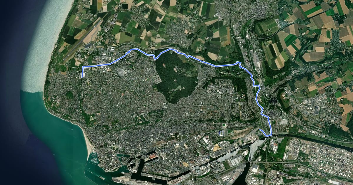 Маршрут Véloroute de la Pointe de Caux на спутниковом снимке