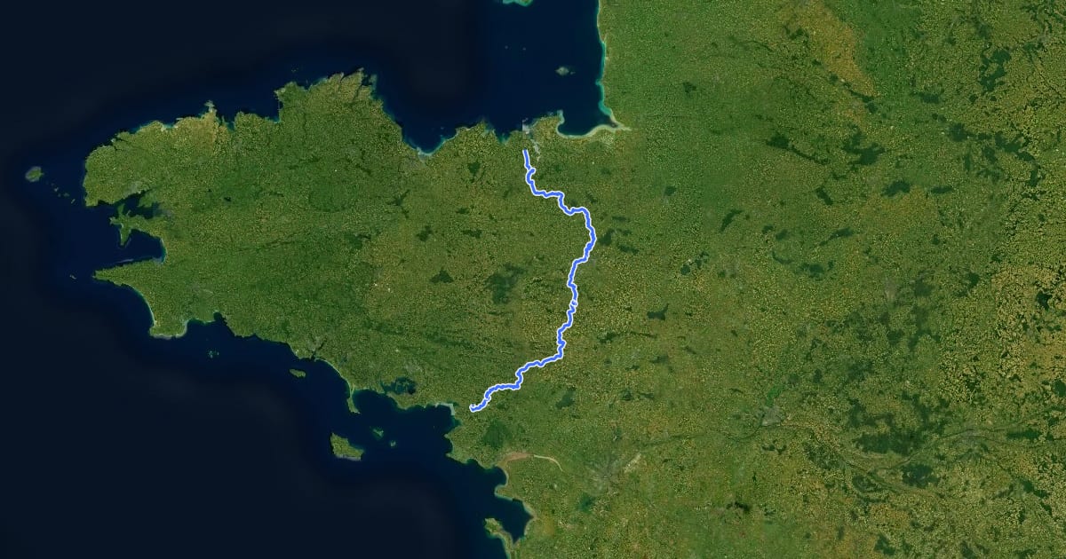 Маршрут Véloroute de la Rance et de la Vilaine на спутниковом снимке