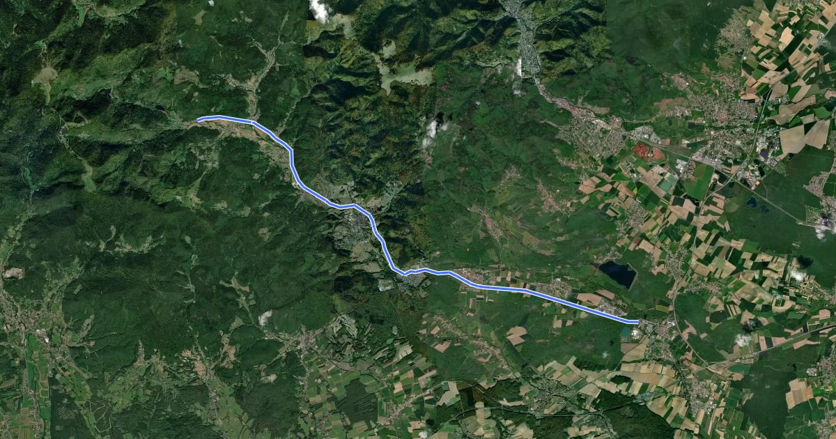 Маршрут Véloroute de la vallée de la Doller на спутниковом снимке