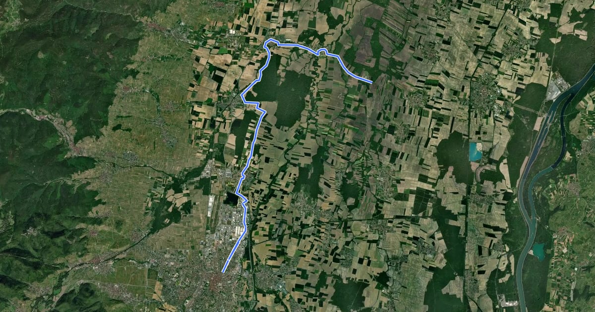 Маршрут Véloroute des Berges de l'Ill на спутниковом снимке