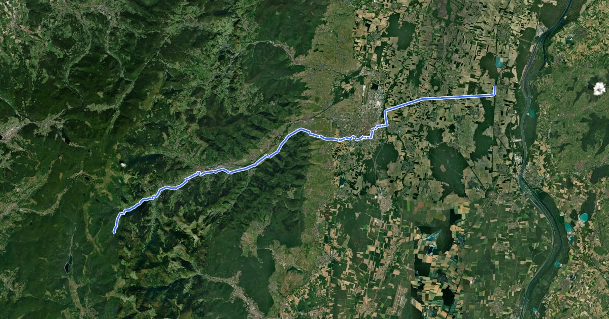 Маршрут Véloroute des Vosges au Rhin на спутниковом снимке