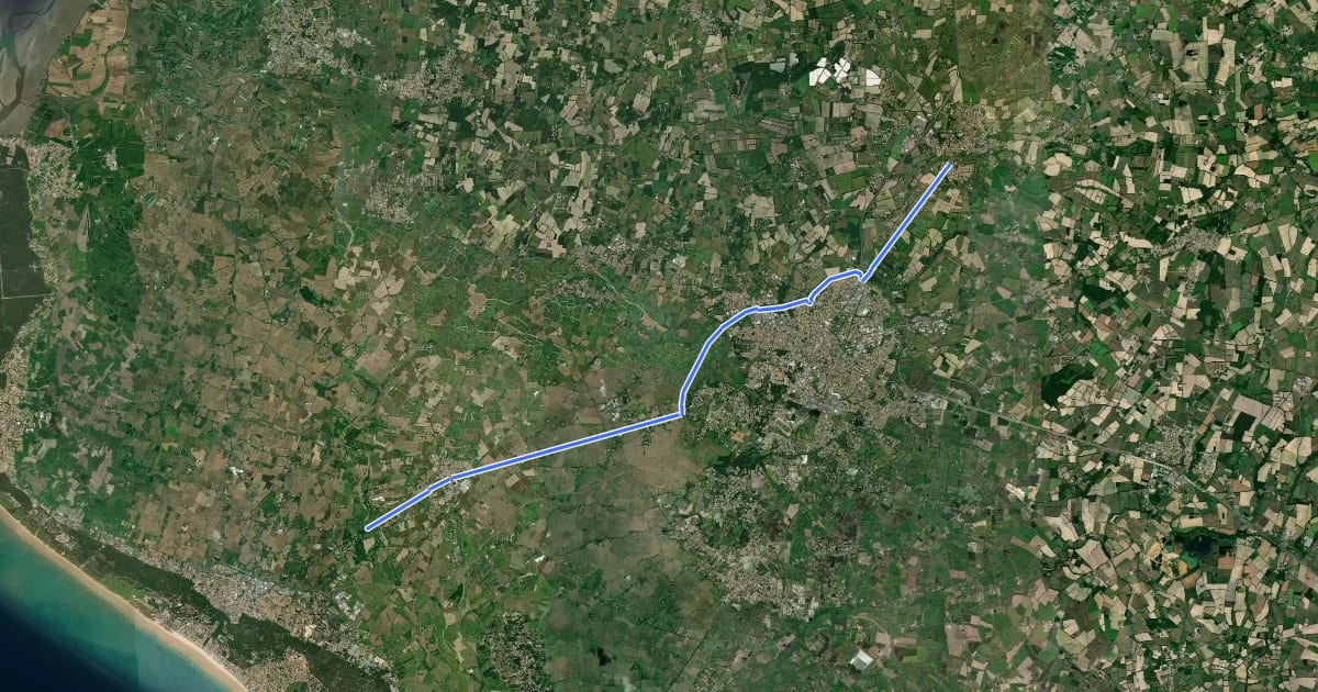 Маршрут Véloroute du Bocage Poitevin : de Saint-Jean-de-Monts à Challans на спутниковом снимке