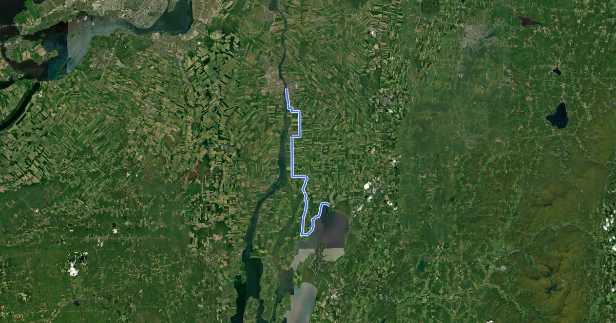 Маршрут Véloroute du Lac Champlain на спутниковом снимке