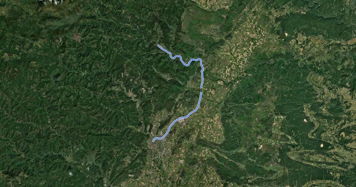 Маршрут Véloroute du Massif Central на спутниковом снимке
