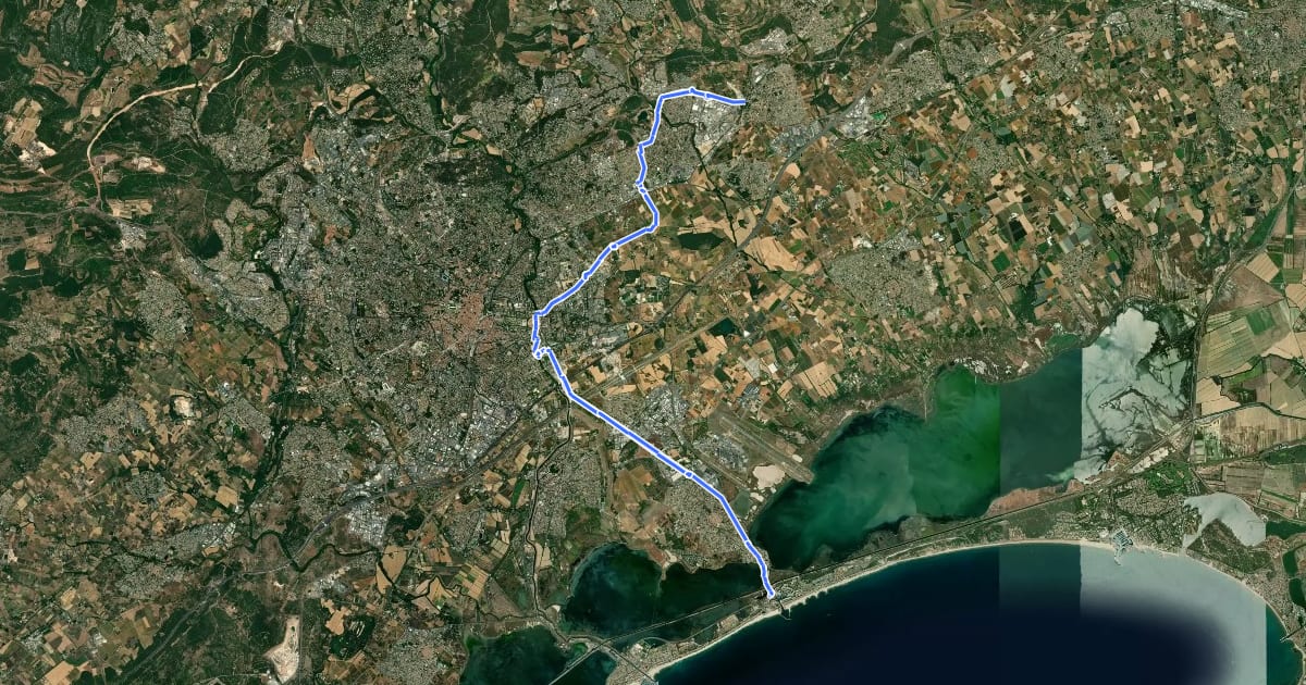 Маршрут Véloroute du Massif Central - Sommières - Mauguio на спутниковом снимке