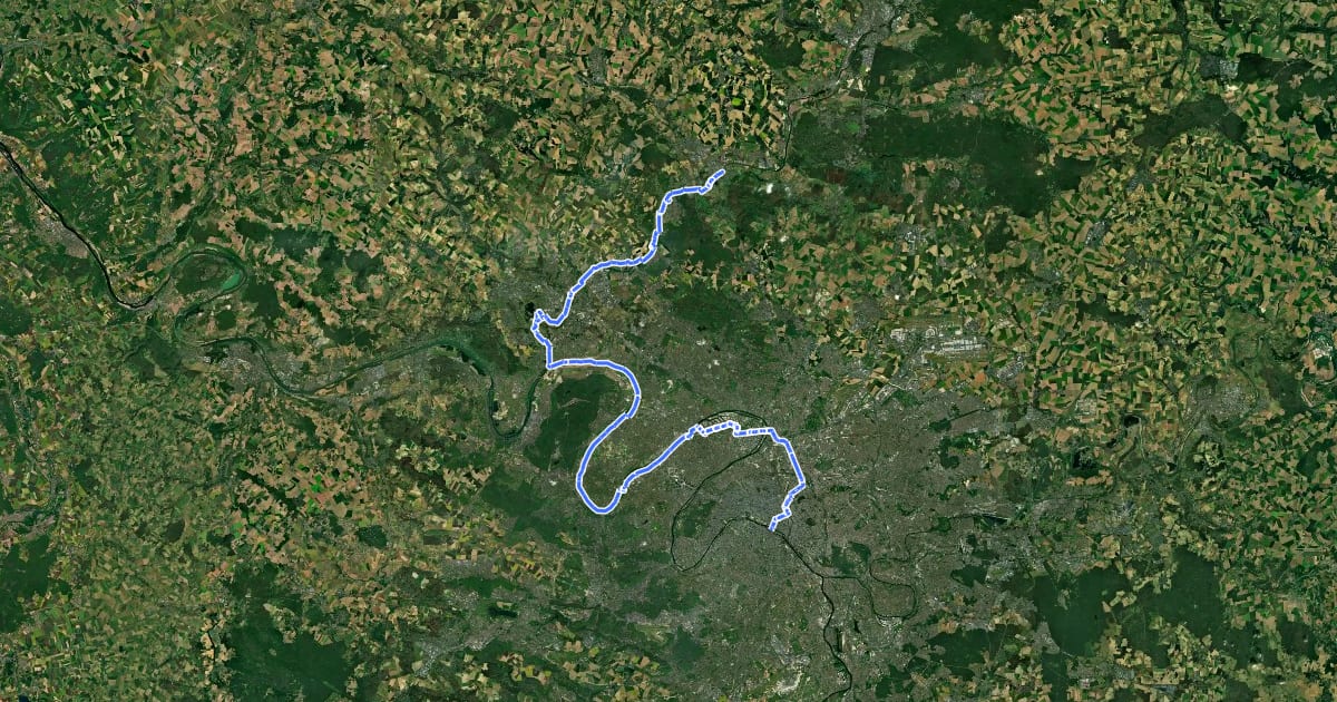 Маршрут Véloroute du Nord : Paris - Beaumont-sur-Oise на спутниковом снимке