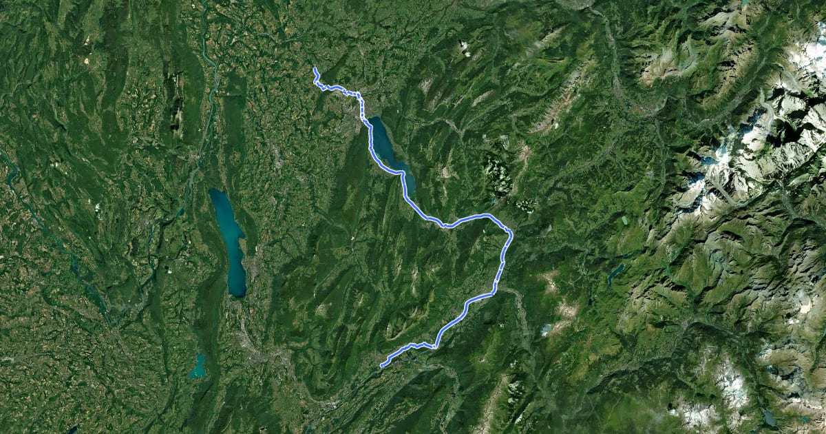 Маршрут Véloroute du Sillon Alpin на спутниковом снимке