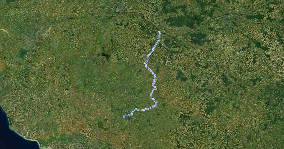 Маршрут Véloroute du Thouet на спутниковом снимке