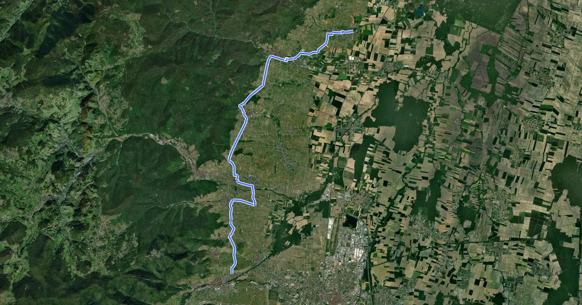 Маршрут Véloroute du Vignoble на спутниковом снимке
