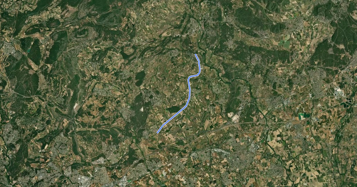 Маршрут Véloroute La Régordane на спутниковом снимке