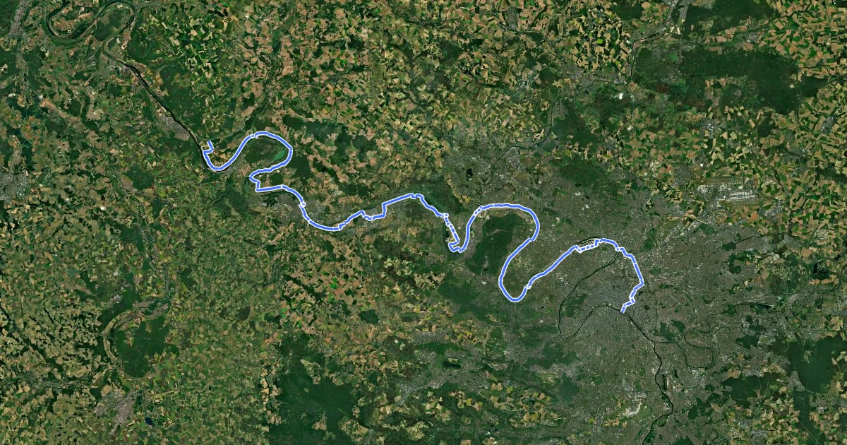 Маршрут Véloroute La Seine à vélo (Tronçon Ile de France - Nord) на спутниковом снимке