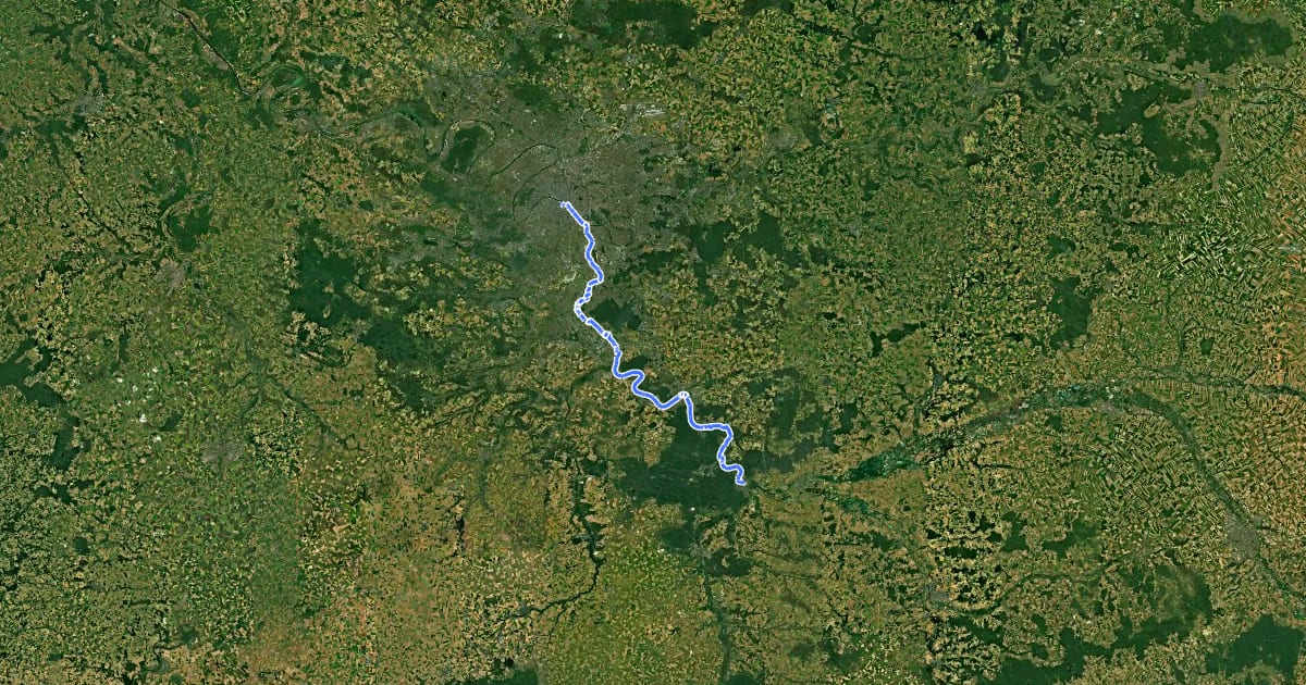Маршрут Véloroute La Seine à vélo (Tronçon Île de France - Sud) на спутниковом снимке