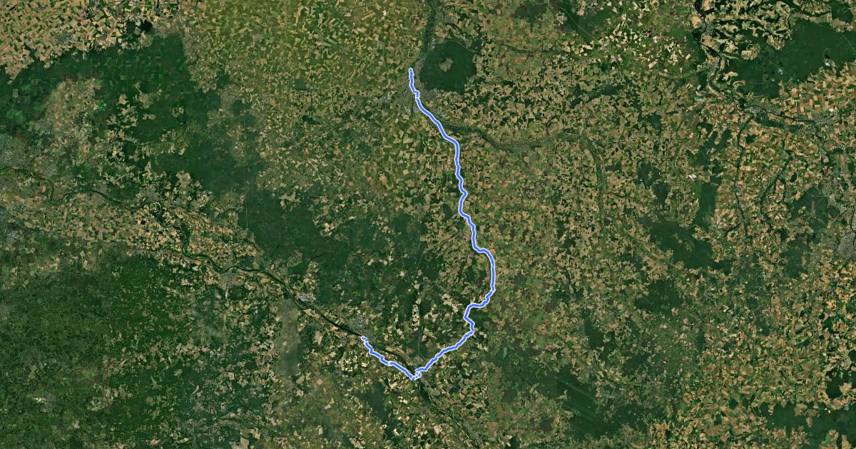 Маршрут Véloroute Loing - Loire на спутниковом снимке