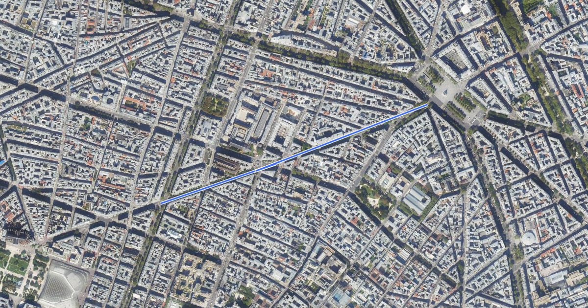 Маршрут Véloroute Paris - Strasbourg на спутниковом снимке