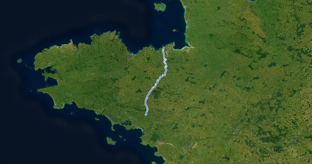 Маршрут Véloroute Saint-Malo ↔ Rhuys на спутниковом снимке