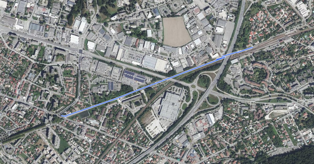 Маршрут Véloroute Saint-Martin-D'Hères - Gières на спутниковом снимке