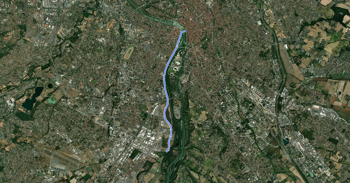 Маршрут Véloroute Toulouse - Garonne Rive gauche на спутниковом снимке