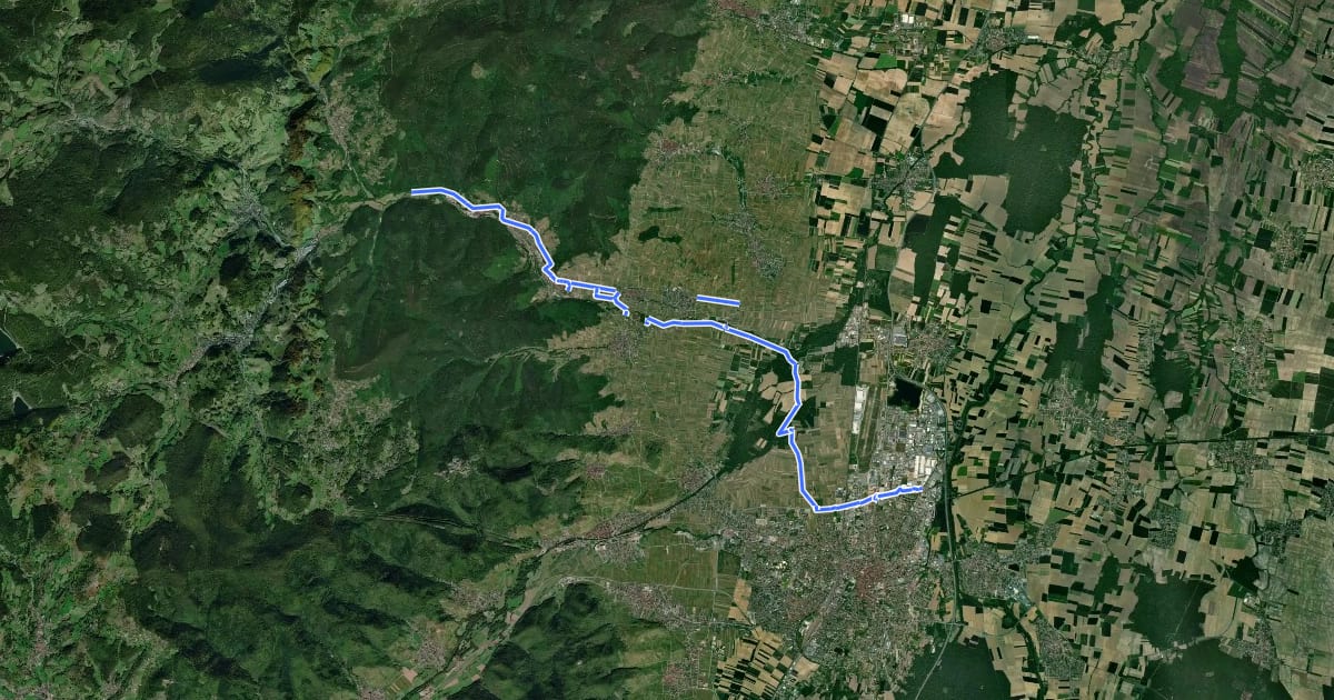 Маршрут Véloroute Vallée de la Weiss на спутниковом снимке