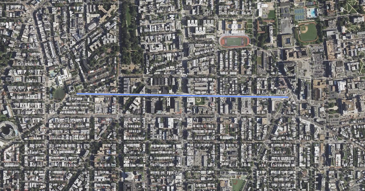Маршрут V Street Northwest на спутниковом снимке