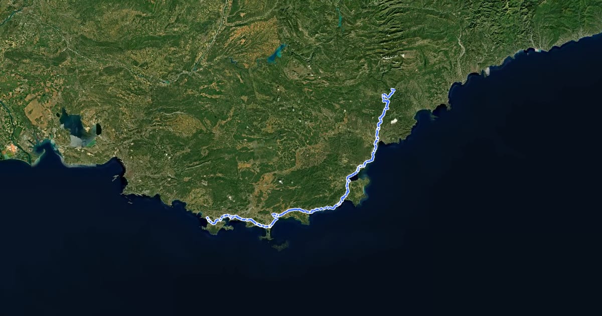 Маршрут V65 - Parcours cyclable du littoral на спутниковом снимке