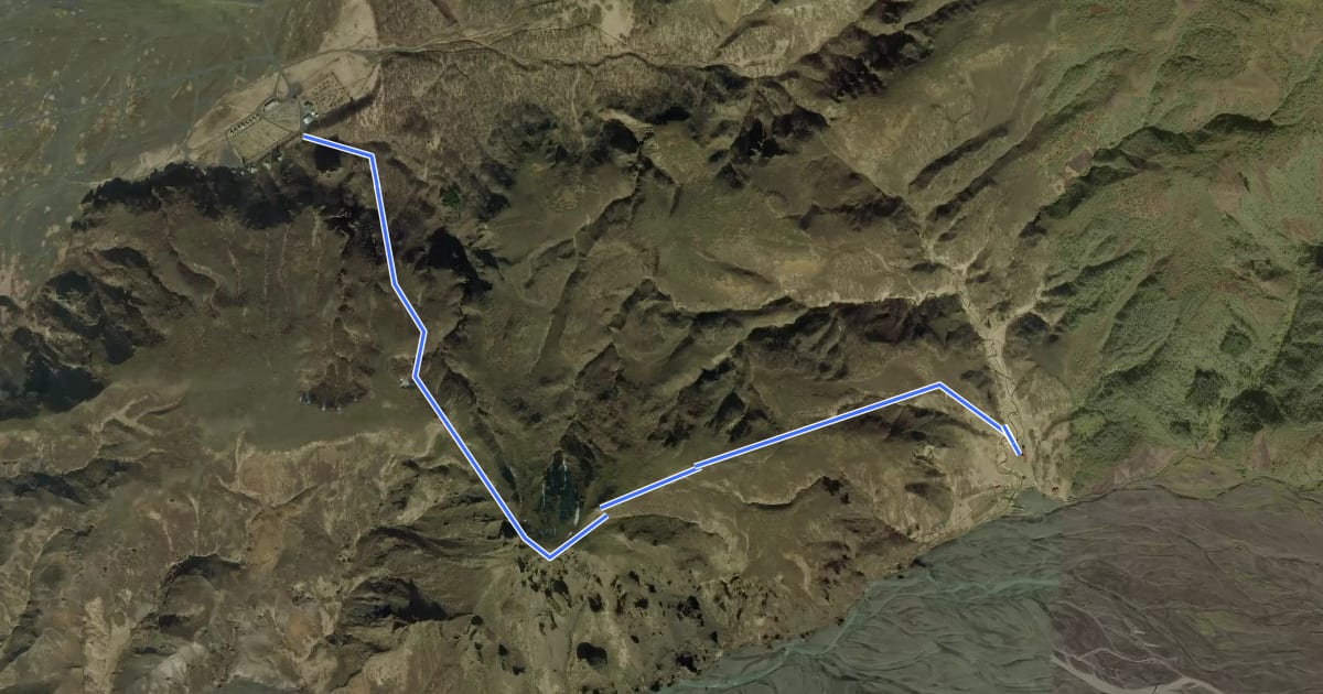 Маршрут Valahnúkur hike на спутниковом снимке