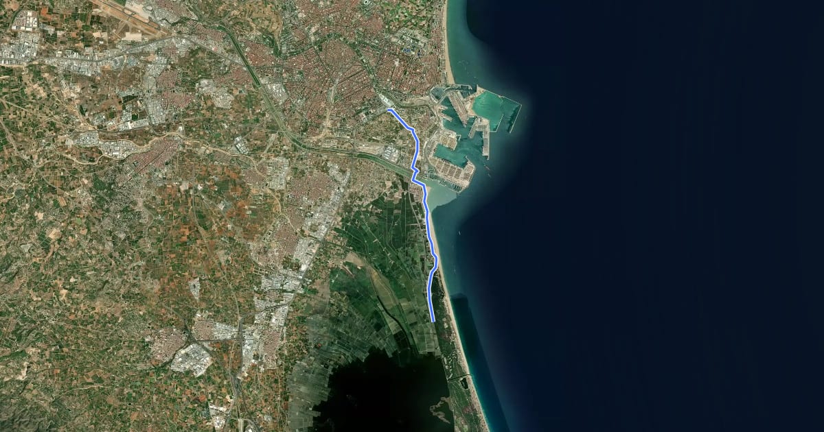 Маршрут Valencia - El Saler - Sueca на спутниковом снимке