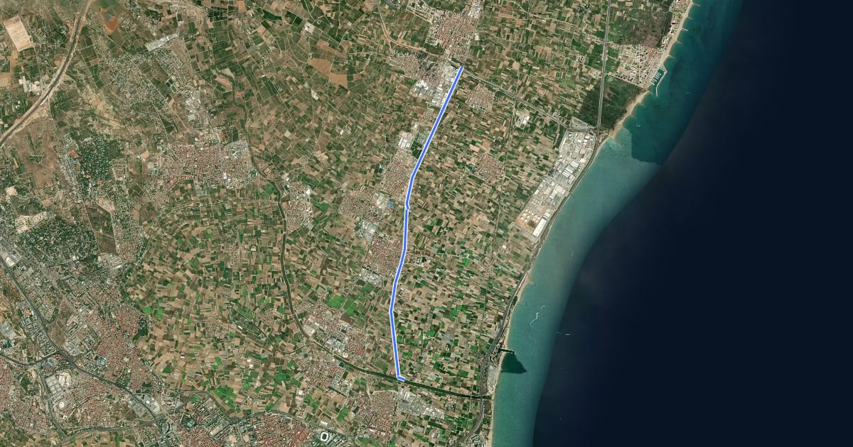 Маршрут Valencia - Meliana - Puçol на спутниковом снимке