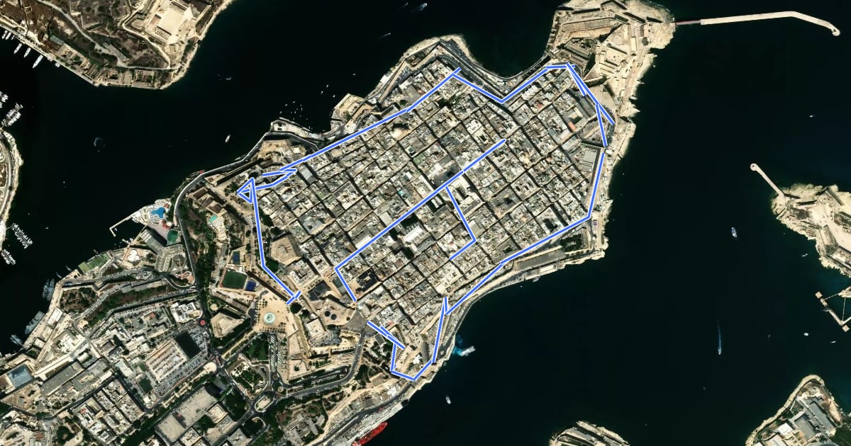 Маршрут Valletta Commonwealth Walkway на спутниковом снимке
