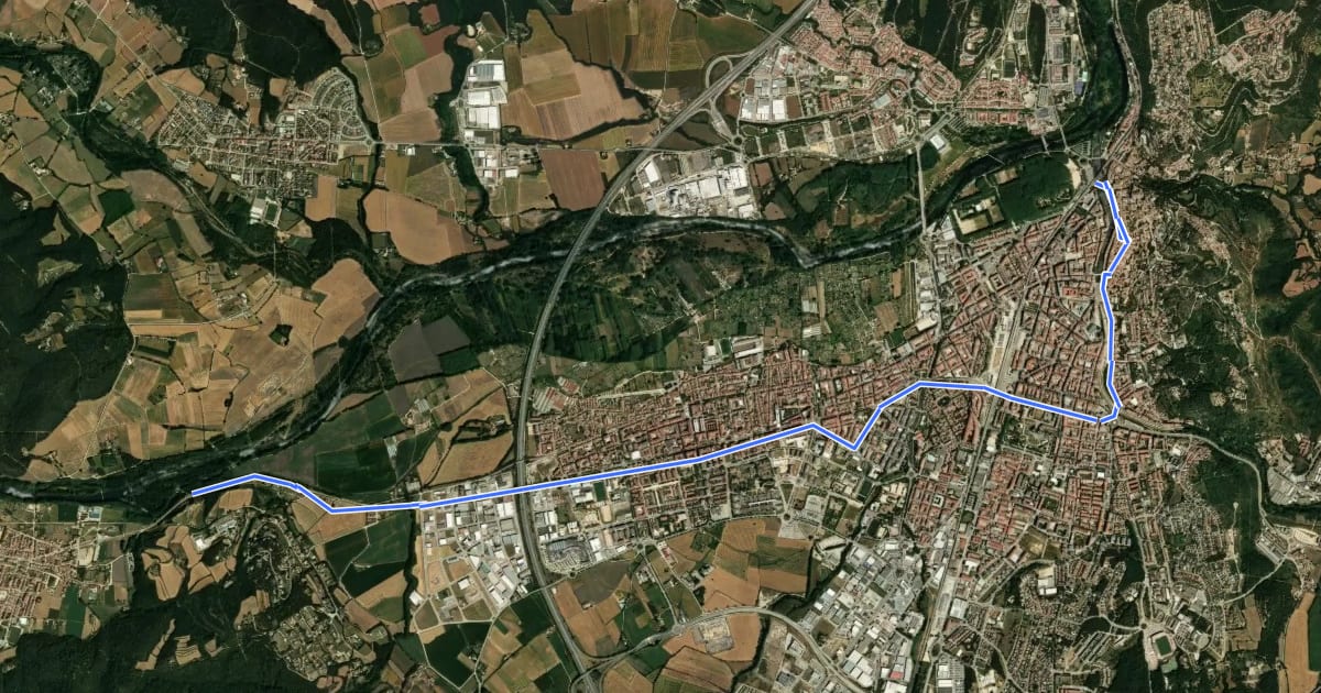 Маршрут (Variant 1) Via Verda Carrilet Olot - Girona на спутниковом снимке