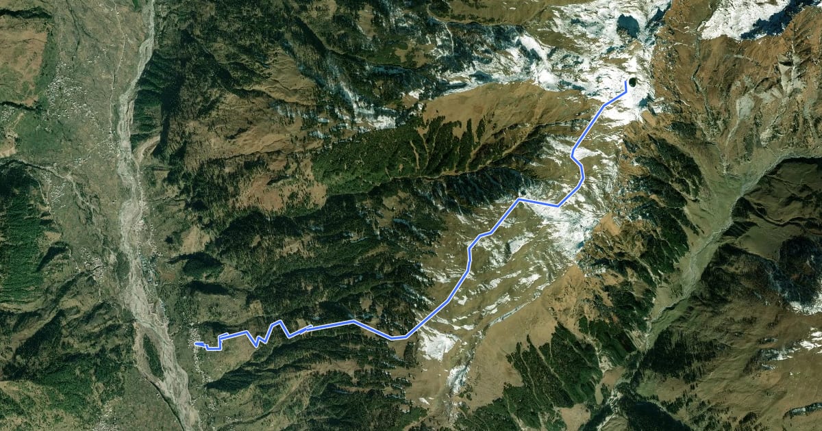 Маршрут Vashist to Bhrigu lake на спутниковом снимке