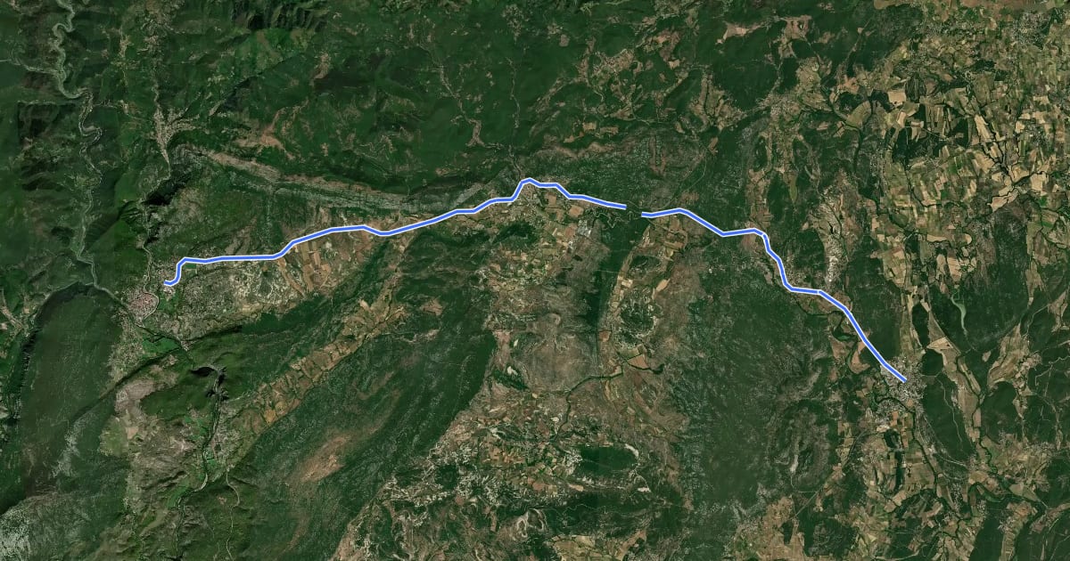 Маршрут Veloroute Quissac - Ganges на спутниковом снимке