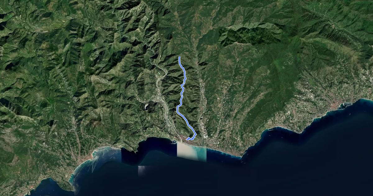 Маршрут Ventimiglia - La Colla на спутниковом снимке