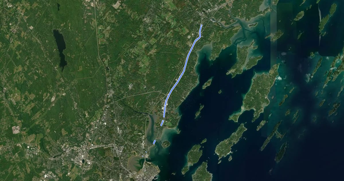 Маршрут Veranda St. / Falmouth Bike Route на спутниковом снимке