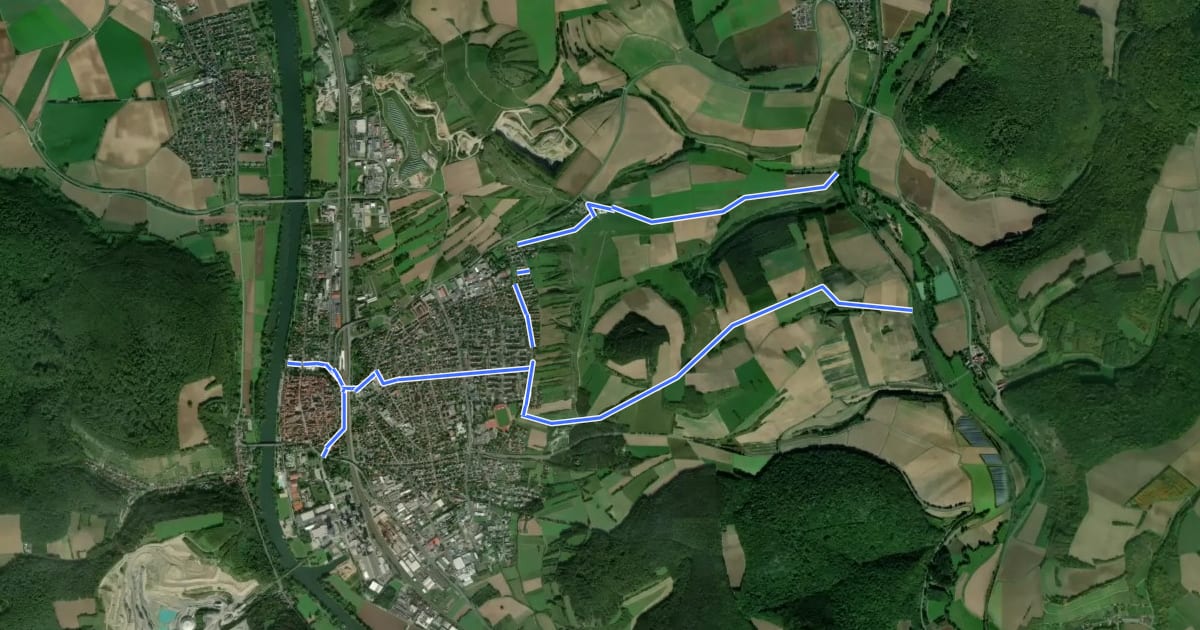 Маршрут Verbindung Main-Radweg Wern-Radweg на спутниковом снимке