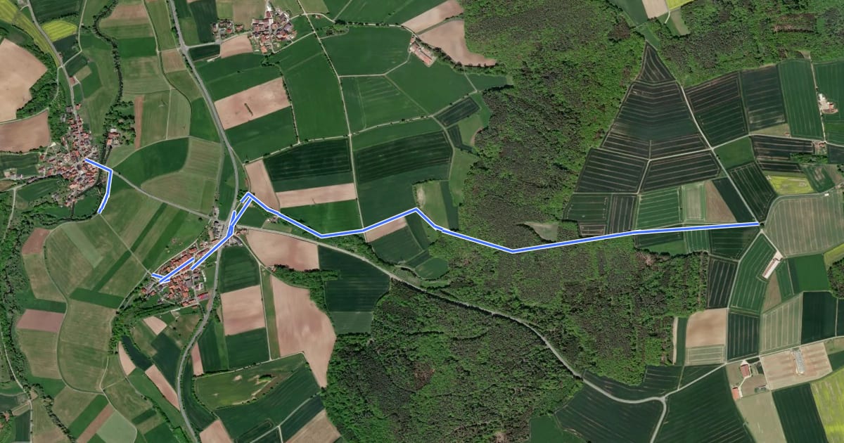 Маршрут Verbindungsweg gelber Balken (Gleusdorf) - Busendorf - Tafel 2688 на спутниковом снимке