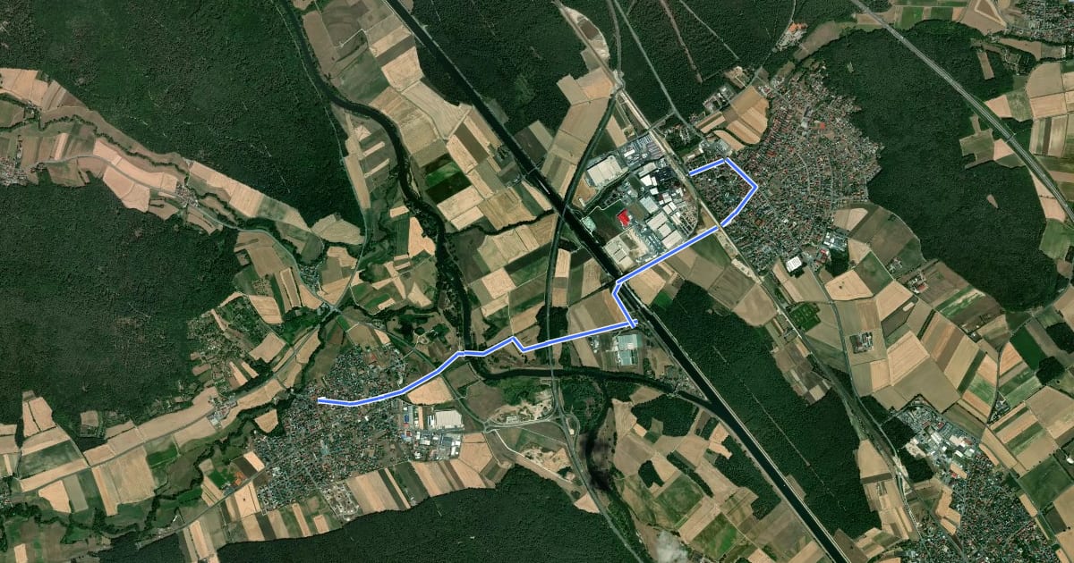 Маршрут Verbindungsweg Strullendorf - 7-Flüsse-Wanderweg на спутниковом снимке