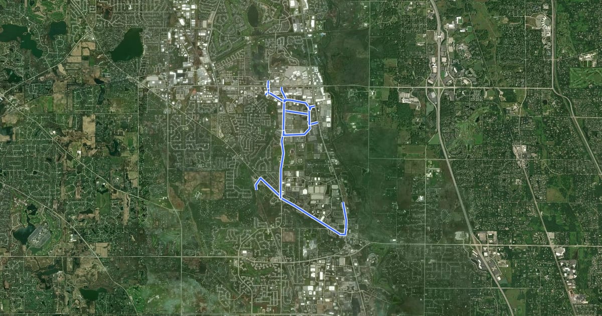 Маршрут Vernon Hills Bike Paths на спутниковом снимке