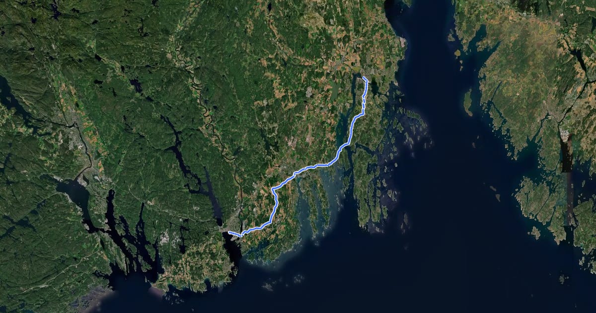 Маршрут Vestfoldveien (alternativ) Larvik-Tønsberg на спутниковом снимке