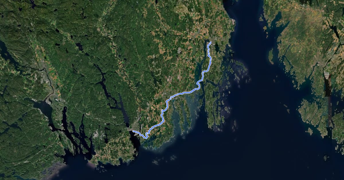 Маршрут Vestfoldveien Larvik-Tønsberg на спутниковом снимке